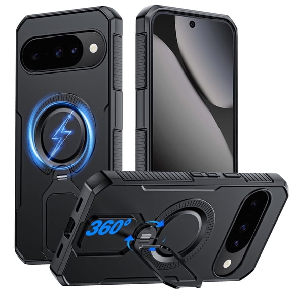 Vizvera Magnetic for Google Pixel 10 Pro Case/Pixel 10 Case with 360° Spin Stand, Fit for Magsafe, Military Grade Protection, Shockproof Case for Pixel 10/10 Pro with Kickstand-Black