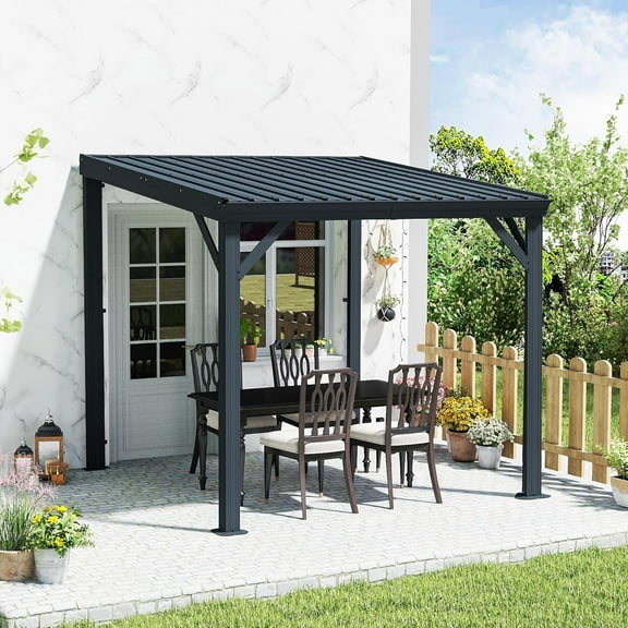TOTAL Outdoor 8x8FT Heavy-Duty Wall-Mounted Gazebo with Galvanized Steel Roof, Wind & Snow Resistant Outdoor Patio Cover with Upgraded Drainage System