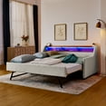 thumbnail image 3 of Newest Twin Size Upholstery Sofa Bed with Three LED lights, with Storage Adjustable Headboard, with Foldable Leg Pull up Trundle Bed , Wireless Charging, Linen Padded Sofa Bed frame, Beige, 3 of 9