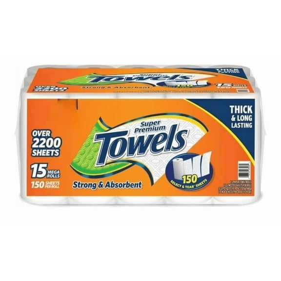 Super Premium Paper Towels (15 rolls, 150 sheets/roll) (2 Pack)