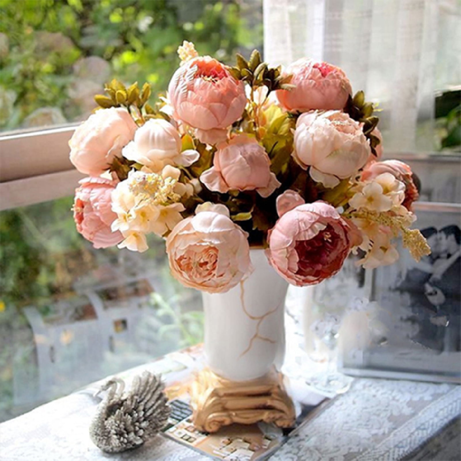 Color: Lightpink Artificial and Dried Flower Wedding Decoration Plastic Silk Fake Flowers Peony Bouquet Peonies Artificial Flowers for Home Decor Accessories