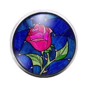 18 Mm Rose - Stained Glass Rose - 18MM Glass Dome Candy Snap Charm GD0313