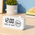 thumbnail image 1 of Digital Alarm Clock | Large LED Display | 3-Level Dimmer | Adjustable Volume | Battery Backup | Snooze Function | Temperature & Date | White Blue | ABS | 15x4x8cm | Desktop Bedroom Timer, 1 of 7