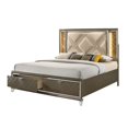 thumbnail image 2 of Queen Size Bed 5pc Bedroom Furniture Set LED PU & Dark Champagne Padded Headboard, 2 of 3