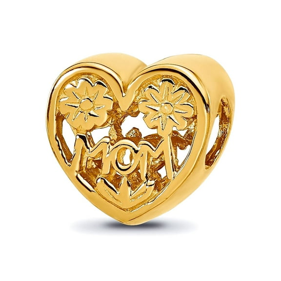 11.8mm 925 Sterling Silver Reflections Gold Plated Floral Mom Love Heart Bead Charm Pendant Necklace for Women