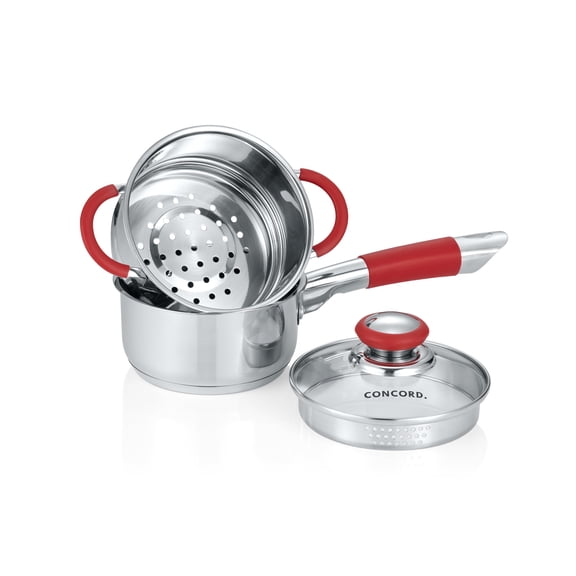 CONCORD Stainless Steel SIMPLE POUR Saucepan with Steamer Tier (1 Quart)