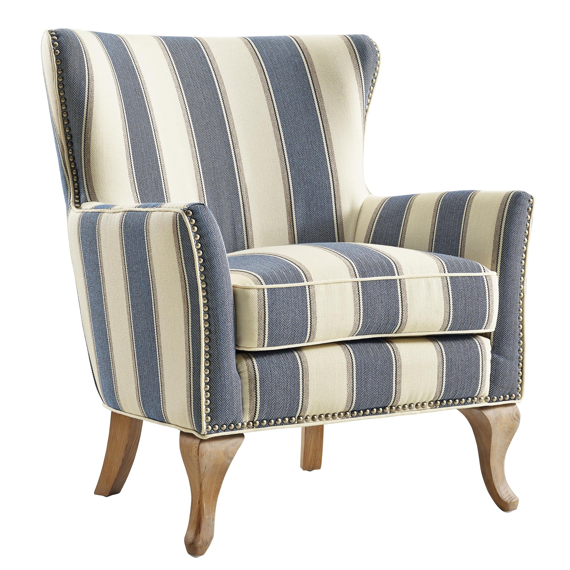 Dorel Living Reva Accent Chair, Living Room Armchairs, Blue Stripe