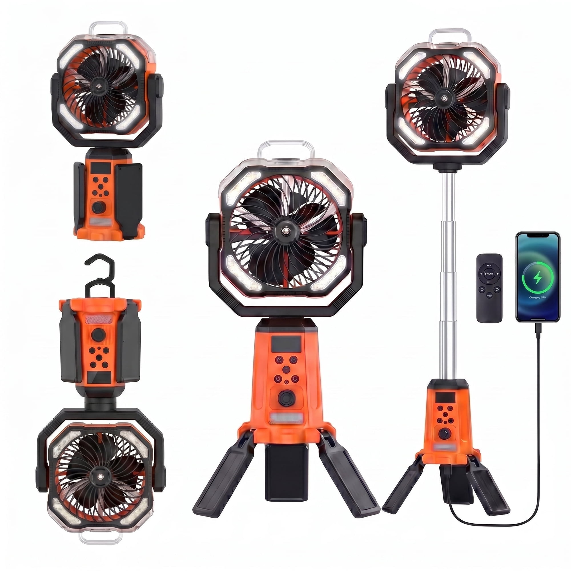 20000mAh Solar Camping Fan with Mist & Remote, Auto Oscillating Battery Operated Fan for Tent with LED Lantern, Tripod, Portable Outdoor Rechargeable Misting Fan Power Bank for Travel Hurricane