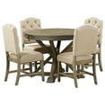 Rustic Dining Table Set for 4, Round Extendable Table with Cross Legs