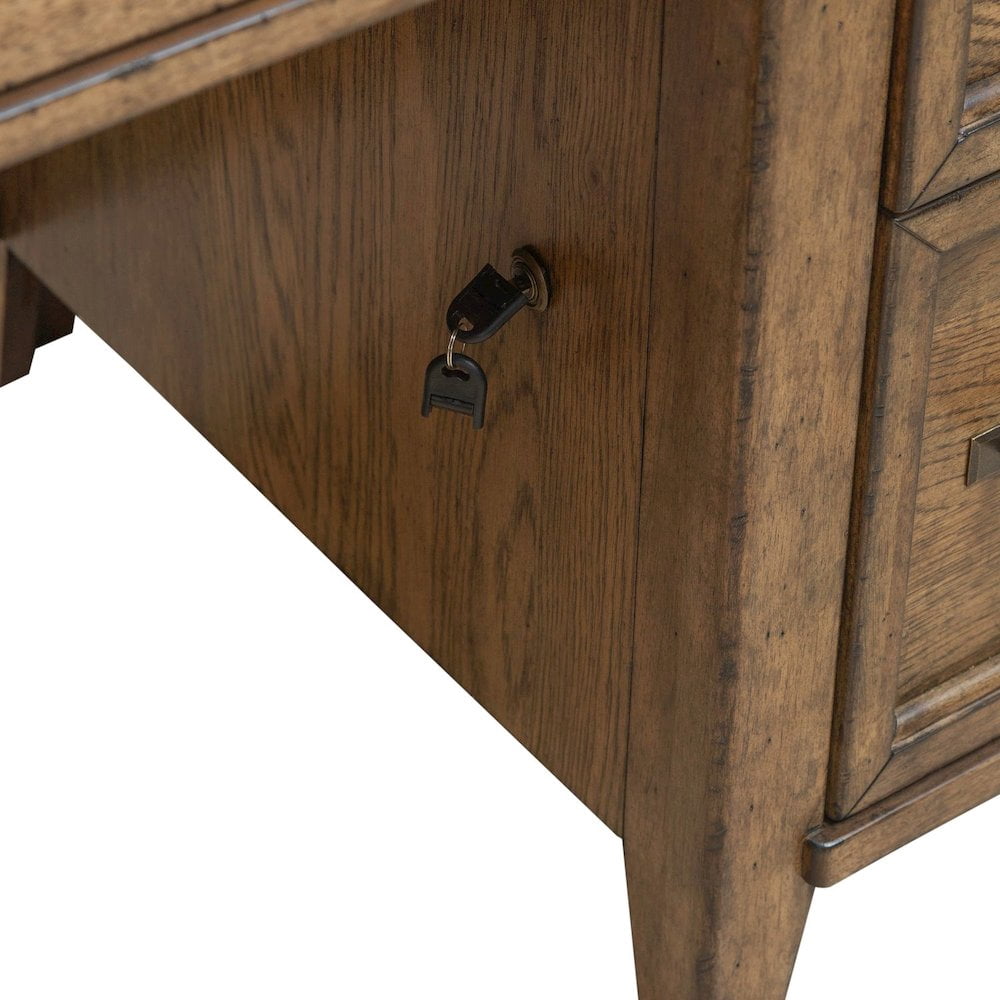 Liberty Furniture 5 Piece Jr Executive Set with Desk, Credenza & Hutch- Amber Brown Oak Wood