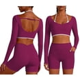 thumbnail image 3 of Workout Sets for Women Long Sleeve Backless Wrap Crop Tops and High Waisted Biker Shorts Summer 2 Piece Pilates Gym Yoga Sets, 3 of 8