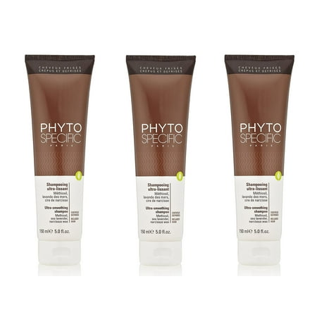Phyto PhytoSpecific Ultra-Smoothing Shampoo, 5 Oz (Pack of 3) + Makeup Blender Stick, 12