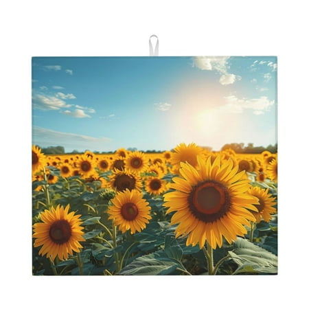 

Honeii Sunlit Sunflower Field for Dish Drying Mat for Kitchen Counter Non-slip Rubber Backed Hide Stain Kitchen Super Absorbent Draining Mat Dish Rack Pad