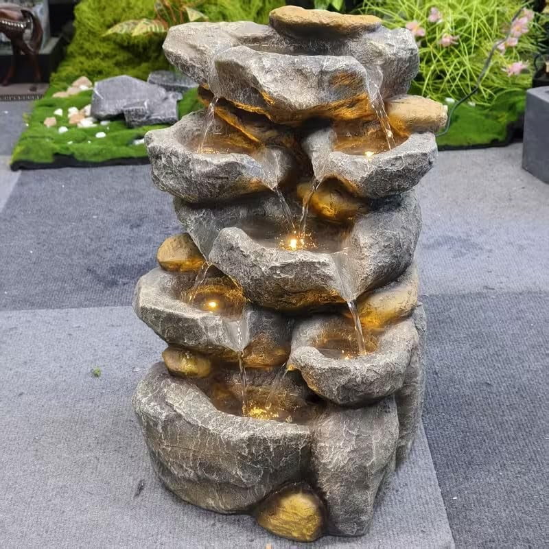 Premium Resin Rock Mountain Waterfall Fountain, Relaxing Water Feature Ornament, Multiscene Decor for Desktop Home Office Indoor Outdoor Garden