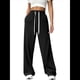 thumbnail image 3 of Pantalones Deportivos Holgados de Cintura Alta con Cordón Ajustable para Mujer, Pantalones Deportivos de Pierna y Bolsillos Negro M, 3 of 7