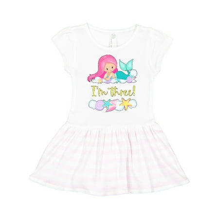 

Inktastic I m 3 Mermaid with Pink Hair and Shells Gift Toddler Girl Dress