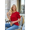 thumbnail image 4 of Wiholl Short Puff Sleeve Sweaters for Women Knit Tops 2026 Trendy Crewneck Striped T Shirts Casual Summer Blouses, 4 of 8