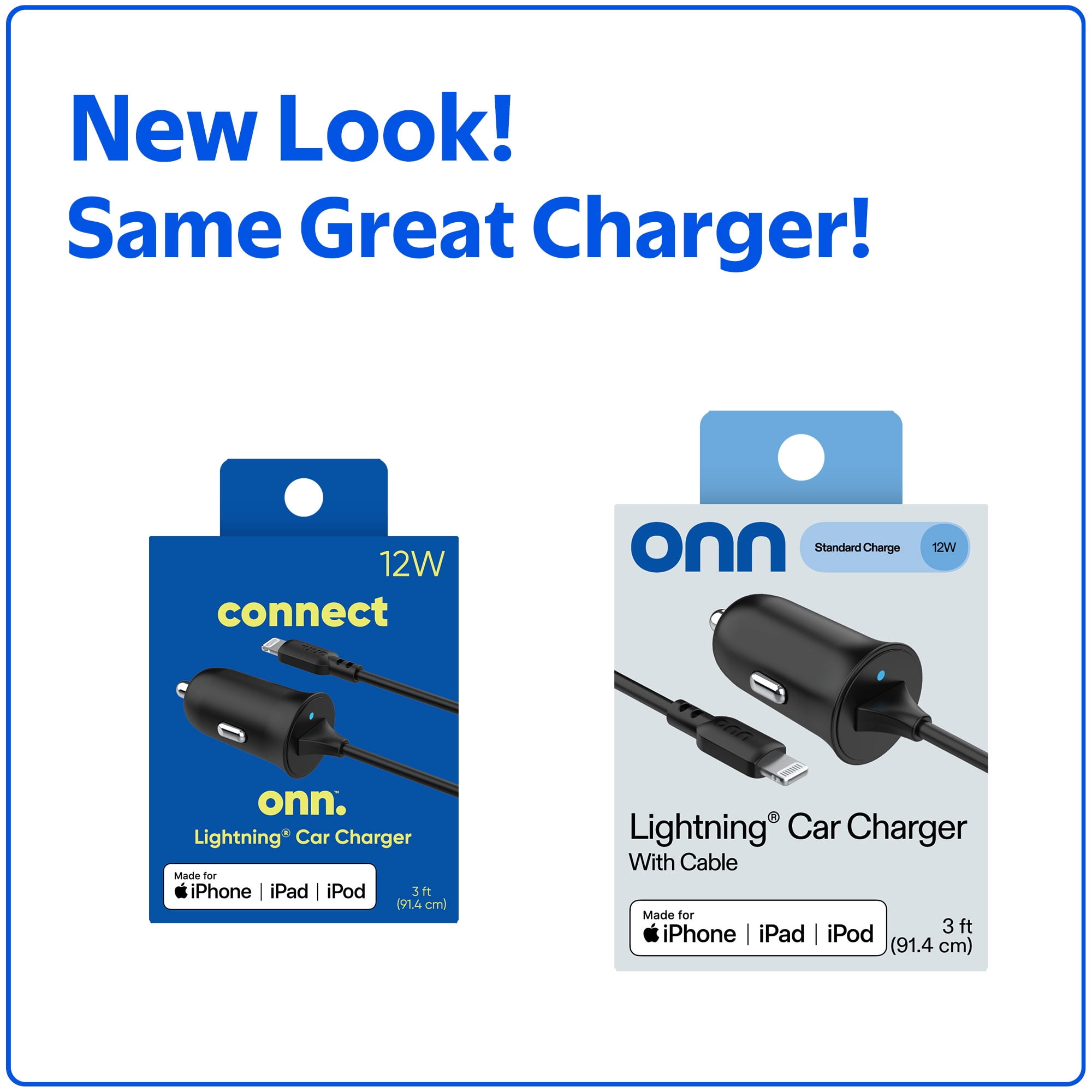 onn. 2.4A Lightning Car Charger, Vehicle Adapter for iPhone, iPad and iPod, Black