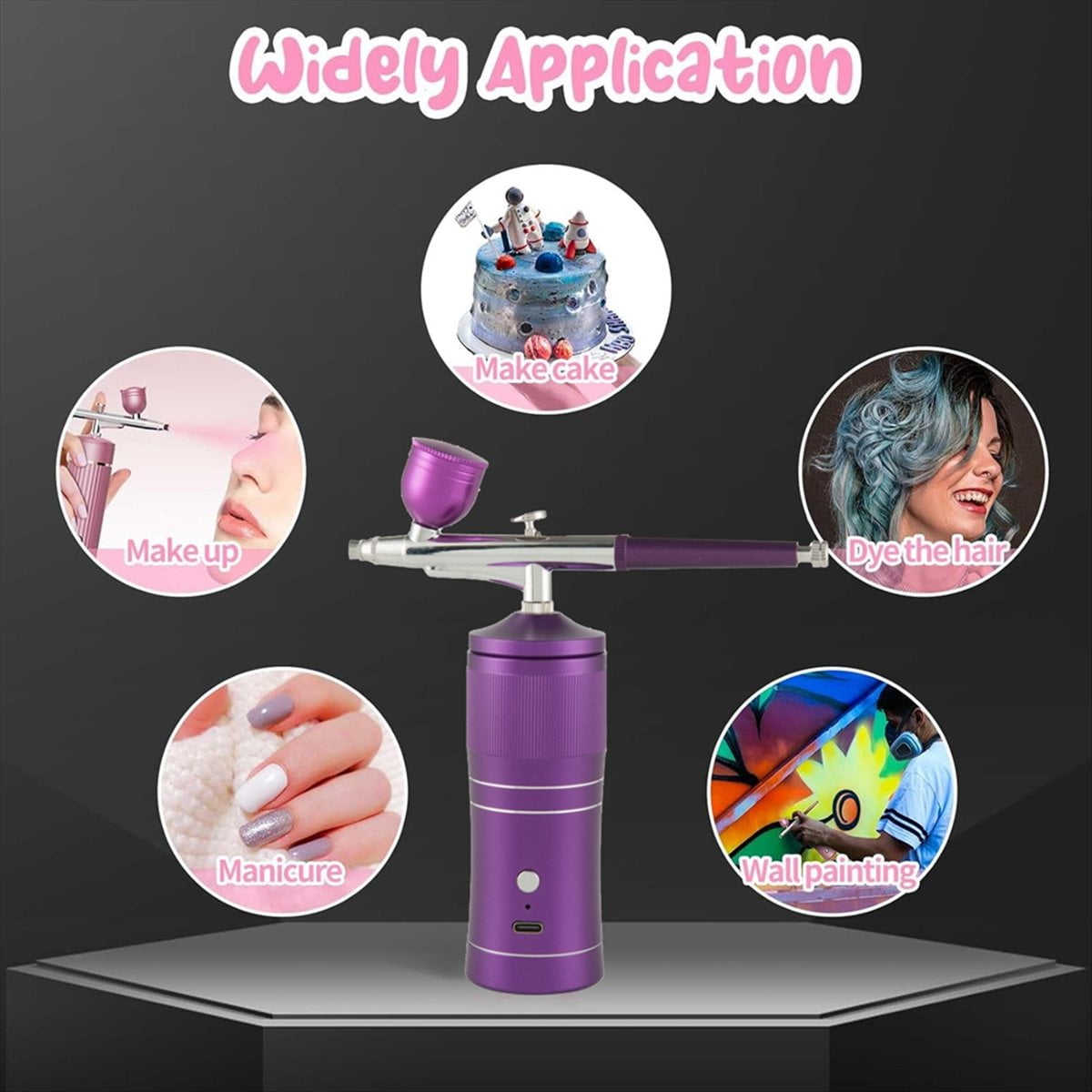 Airbrush Kit Rechargeable Cordless Airbrush Compressor Portable+0.3mm Nozzle Cleaning Brush Set for Makeup Nail Art B