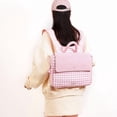 thumbnail image 5 of Women Canvas Checkered Students Bookbags Large Capacity Bookpack Wear-Resistant Travel Daypack Bag for Commute (Pink), 5 of 11