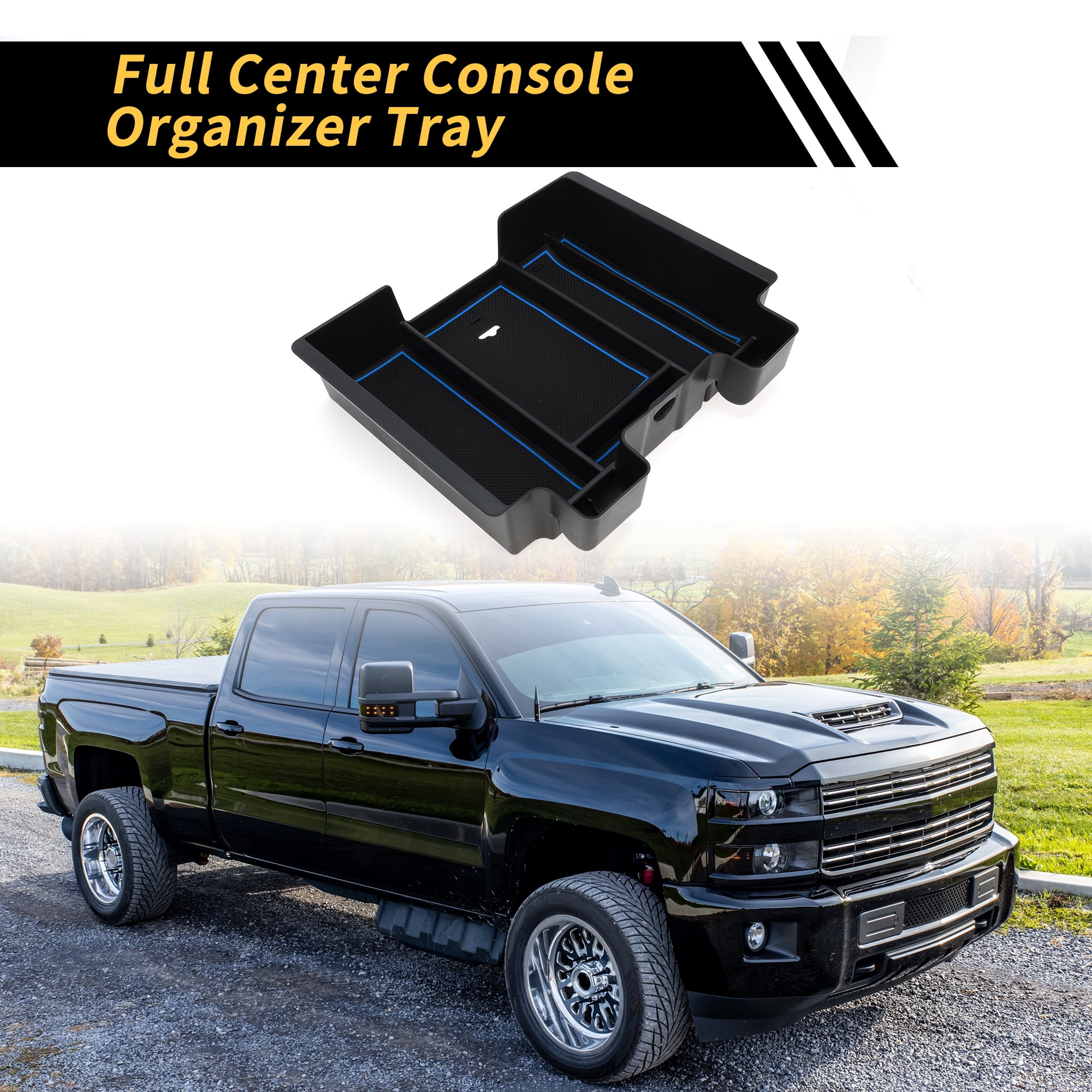 Unique Bargains Full Center Console Organizer Tray for Chevy Silverado for GMC Sierra 2500 3500 HD 2020-2023 Armrest Box Insert Tray Full Console w/Bucket Seats ONLY Plastic Black Blue