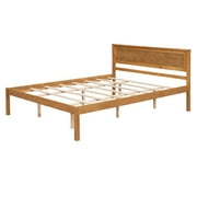Euroco Queen Platform Bed, Modern Wood Frame Bed with Headboard and Slats for Living Room,Adults,Oak