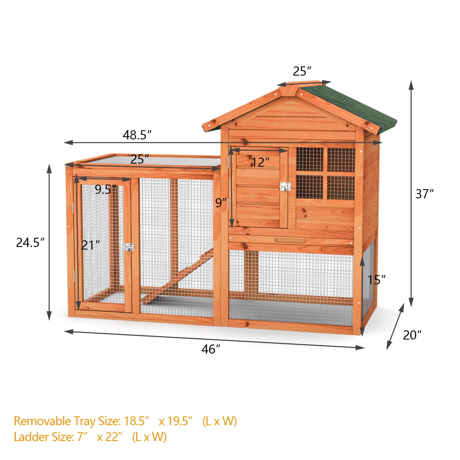 Infans Wooden Chicken Coop 2-Story Rabbit Hutch Indoor Outdoor Use