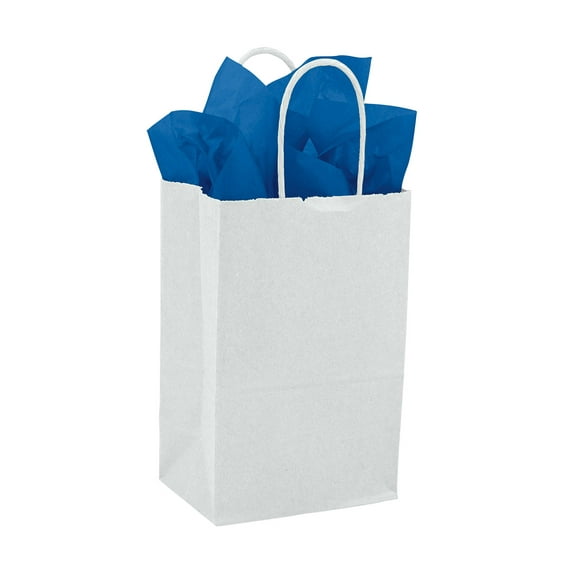 Small White Kraft Paper Shopping Bags - 5 ¼”L x 3 ½”D x 8 ½”H - Case of 250