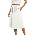 thumbnail image 2 of ZHOGXU Women'S Skirt Summer Drawstring Elastic Waist Solid Color Flowy Elegant Lightweight Mid Length Skirt For Everyday Wear,White,Xxl, 2 of 7