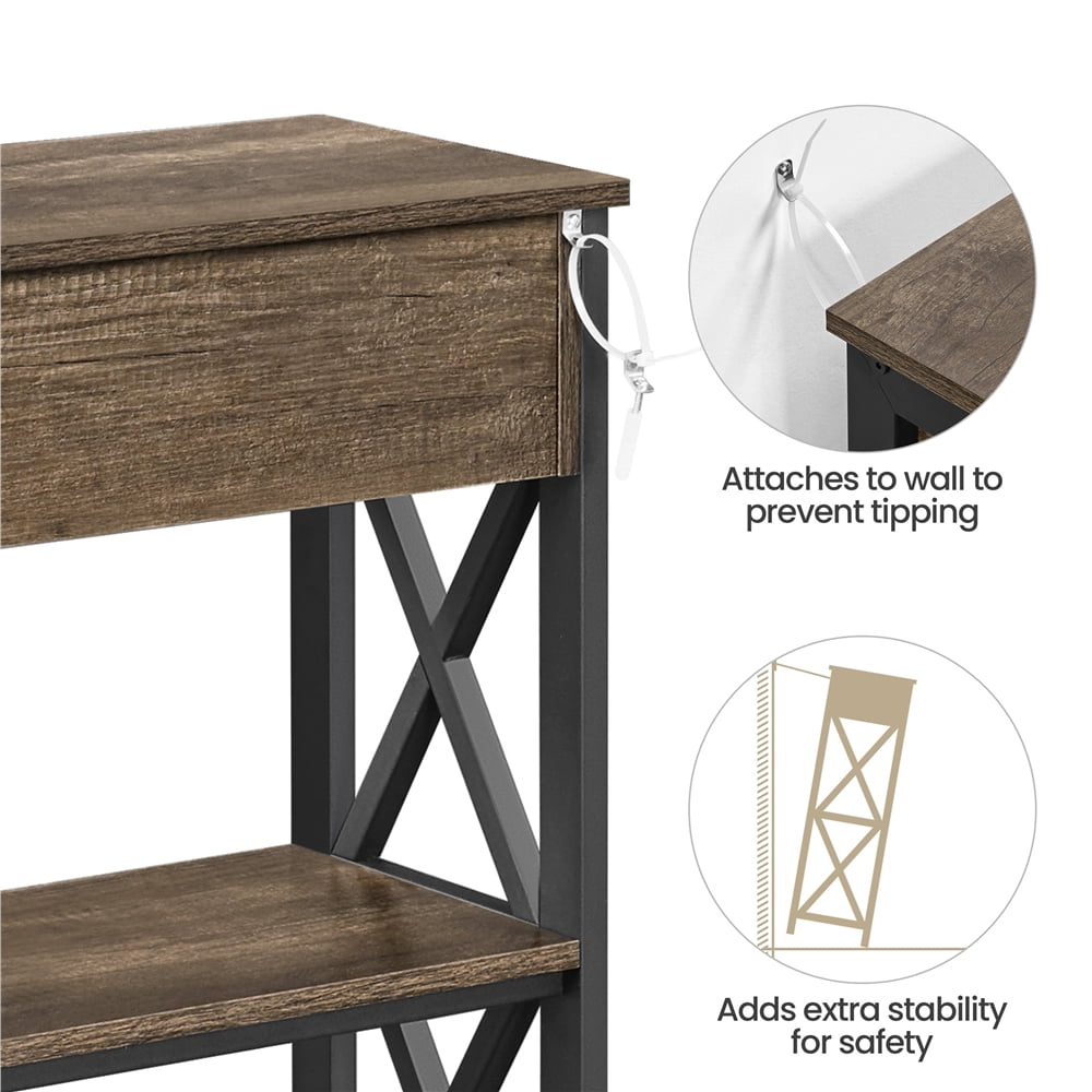 Topeakmart X Design Console Table w/ 1 Drawer & 2 Shelves, Taupe Wood