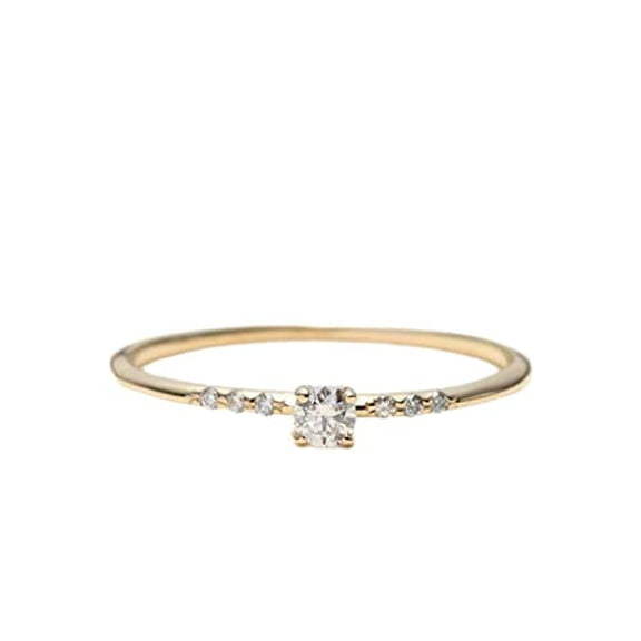 HeartsAndYou Petite Solitaire with Accents Ring 1ct Round Cut Moissanite 18k Yellow Gold Over Silver