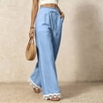 thumbnail image 6 of Lace Patchwork Pants for Women Elastic High Waist Drawstring Wide Leg Pants Causal Loose Palazzo Pants, S, 6 of 7