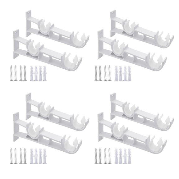 8Pcs Metal Double Curtain Rod Holders Strong Wall Mounted Brackets for Double Curtains Drapery Poles Track Rails Hangers