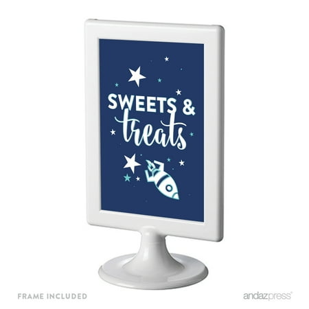 Space Galaxy Birthday Framed Party Signs, Sweets & Treats, 4x6-inch, Includes Frame