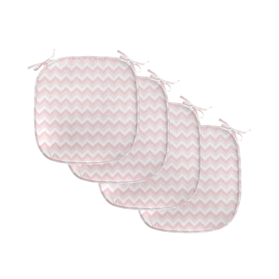 Chevron Chair Seating Cushion Set of 4, Zigzag Chevron Grunge Pattern in Soft Colors Simplicity Design, Seat Pads for Office with Anti-slip Backing, 16"x16", Rose Pale Pink White, by Ambesonne