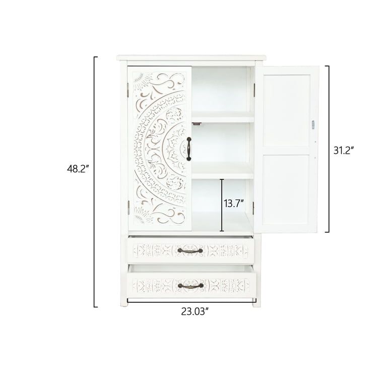 AENKYO Vintage Carved Wood Accent Cabinet with Storage, Decorative