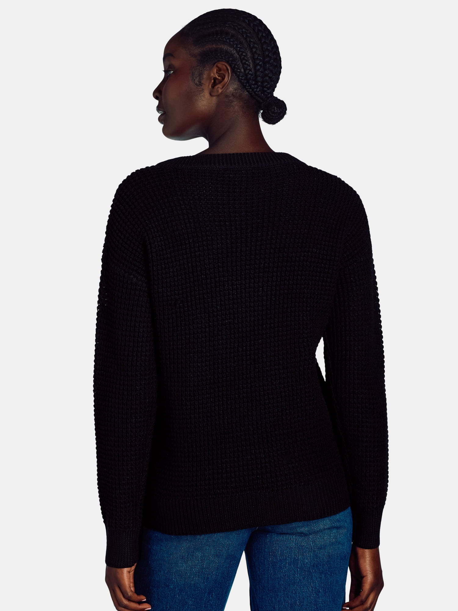 Time and Tru Woman's Waffle Stitch Sweater with Long Sleeves, Midweight, Sizes XS-XXXL
