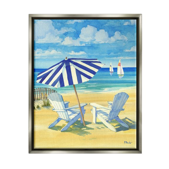 Stupell Industries Summer Shade Beach Scene Nature Painting Gray Floater Framed Art Print Wall Art, 17 x 21