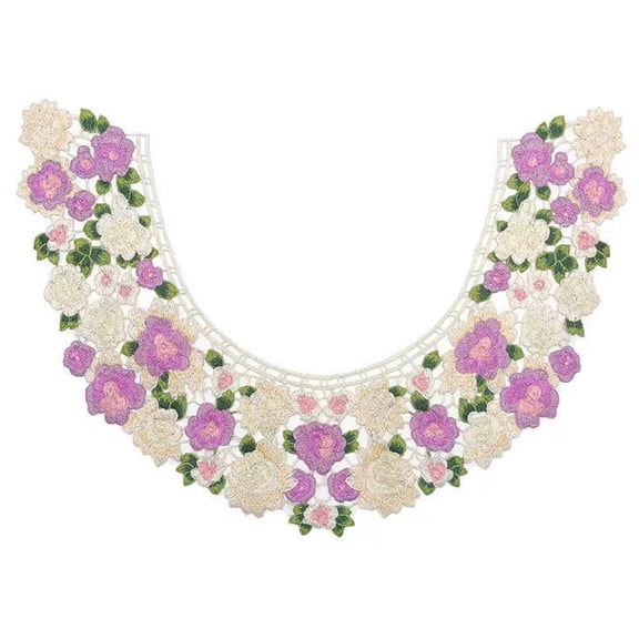 Grofry Fake Collar Top Embroidery Flower Pattern Adjustable Lace-up Doll Neck Removable Detachable Half-shirt Collar