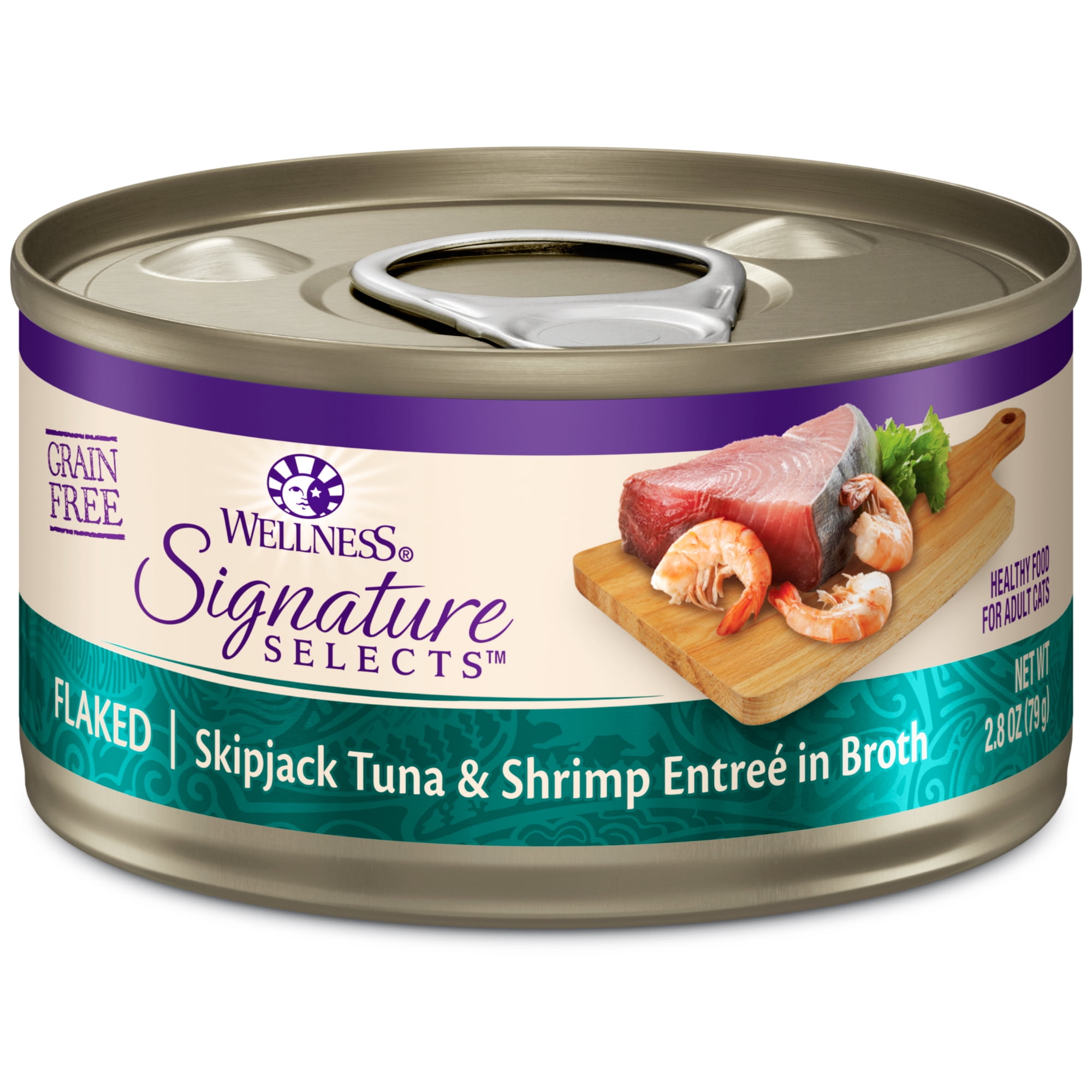 Wellness CORE Signature Selects Shredded Adult Canned Wet Cat Food, Natural, Protein Rich, Grain Free, Skipjack Tuna and Shrimp Entrée Recipe, 2.8 oz, Pack of 12 Cans