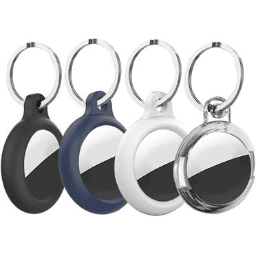 4-Pack Airtag Holder Silicone Airtag Case with Keyring Lightweight Protector Dog Collar Accessories Protective Case for Apple Finder Tracker Air Tag Anti-Loss, Black/Blue/White/Transparent