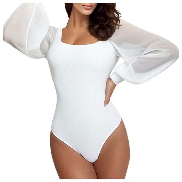 Mono de manga larga con cuello cuadrado para mujer - Conjunto informal de gasa para primavera/verano con tirantes ajustables