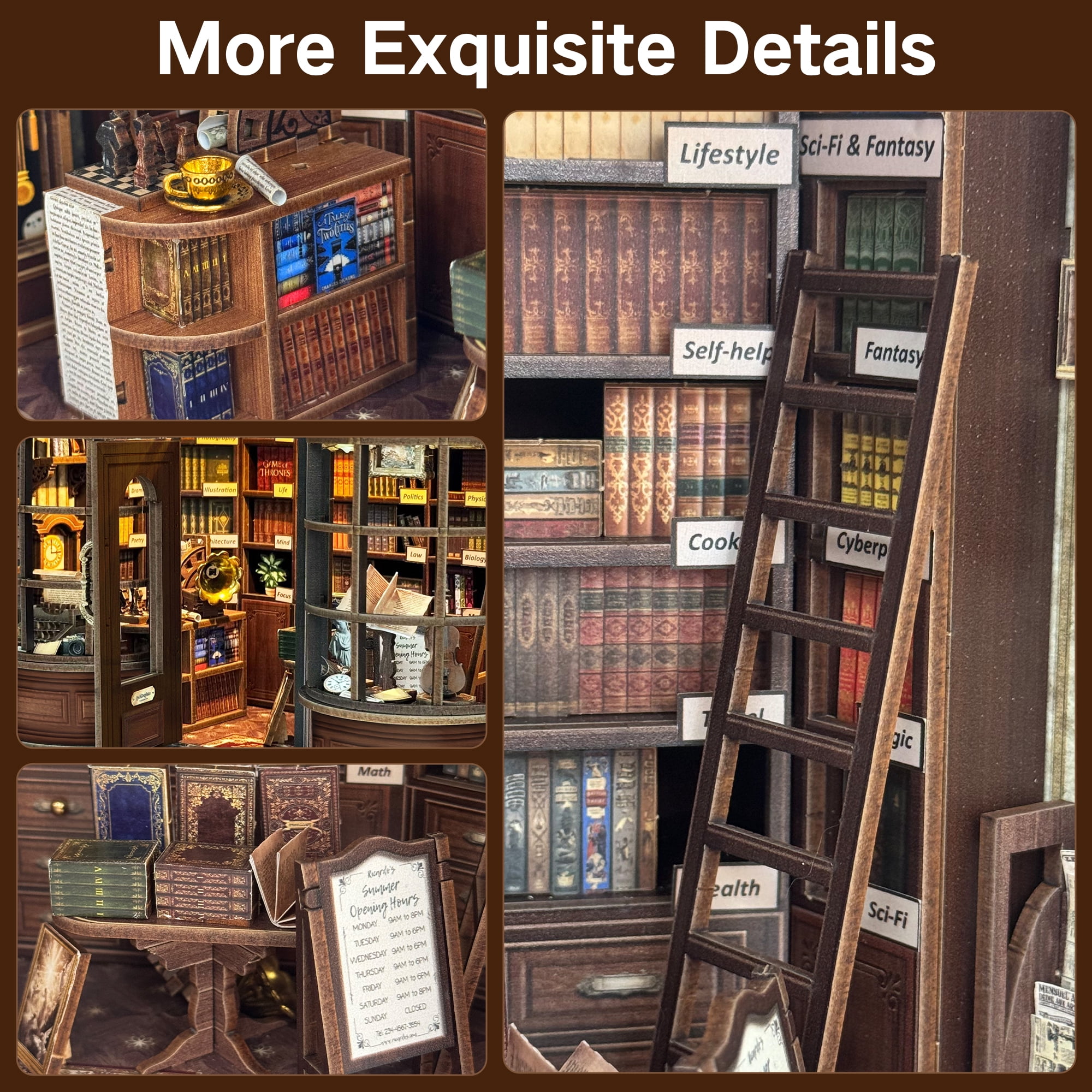 BELEEV Book Nook Kit,DIY 3D Wooden Puzzle Miniature Dollhouse with LED,Tiny House Craft Model for Adults,Bookshelf Decor Gift for Handicraft Enthusiast Birthday - Hoggor Bookstore
