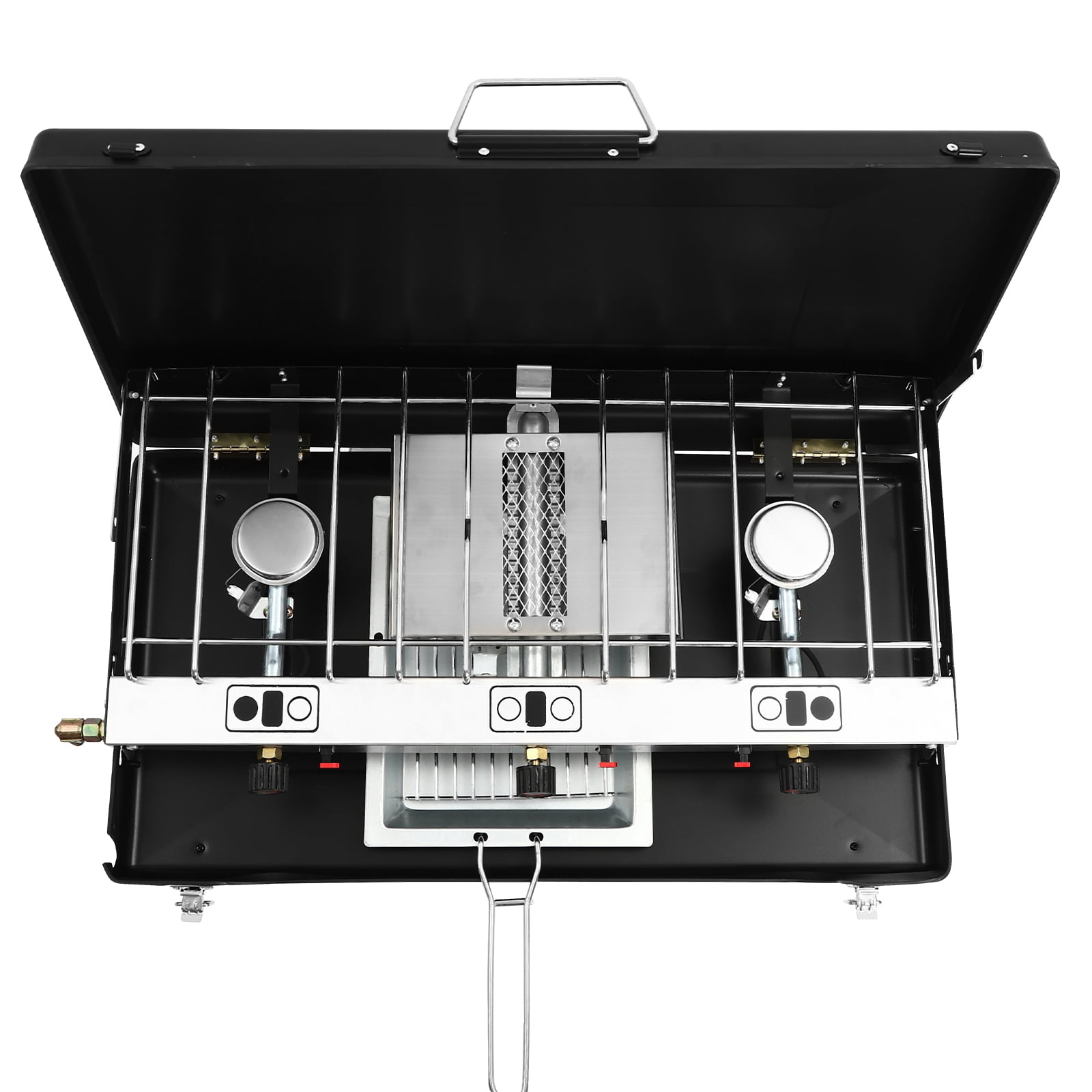 3-Burner Camping Stove, 4.5KW Portable Tabletop Gas Grill Foldable Gas Camping Stove with Removable Grid and Tray for Car Camping Bbq Picnics Outdoor Cooking