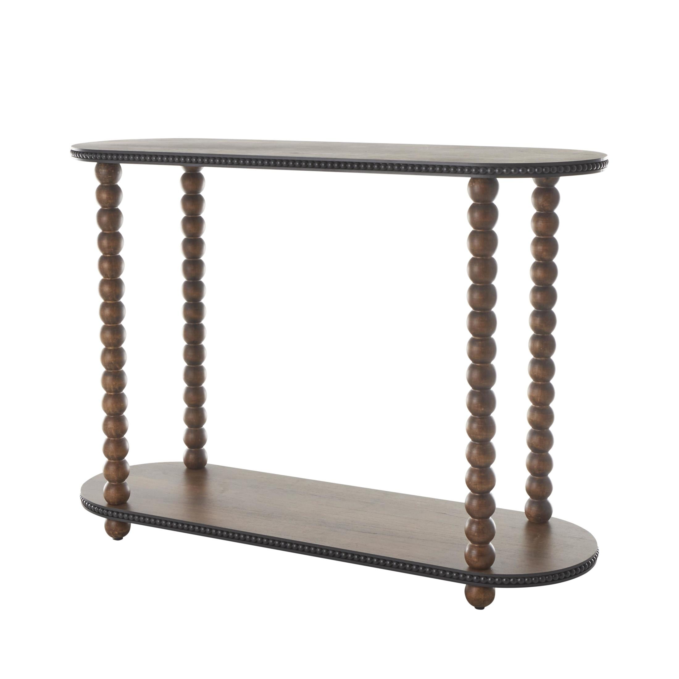 DecMode 47" x 34" Brown Wood Oval Spindle Console Table with Beaded Edges, 1-Piece