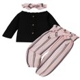 thumbnail image 1 of AMERTEER Baby Girl Sets Long Sleeve Off Shoulder Button Tops Long Striped Pants Head Band, 1 of 6