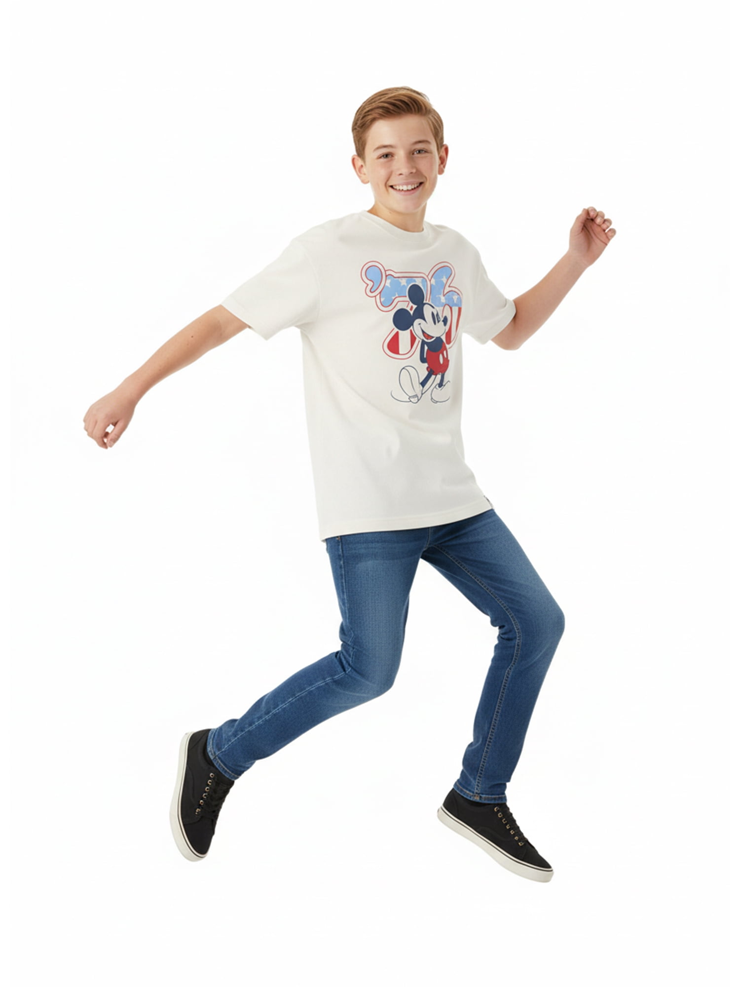 Disney Mickey Mouse Boys American Flag Graphic Tee with Short Sleeves, Sizes 4-20
