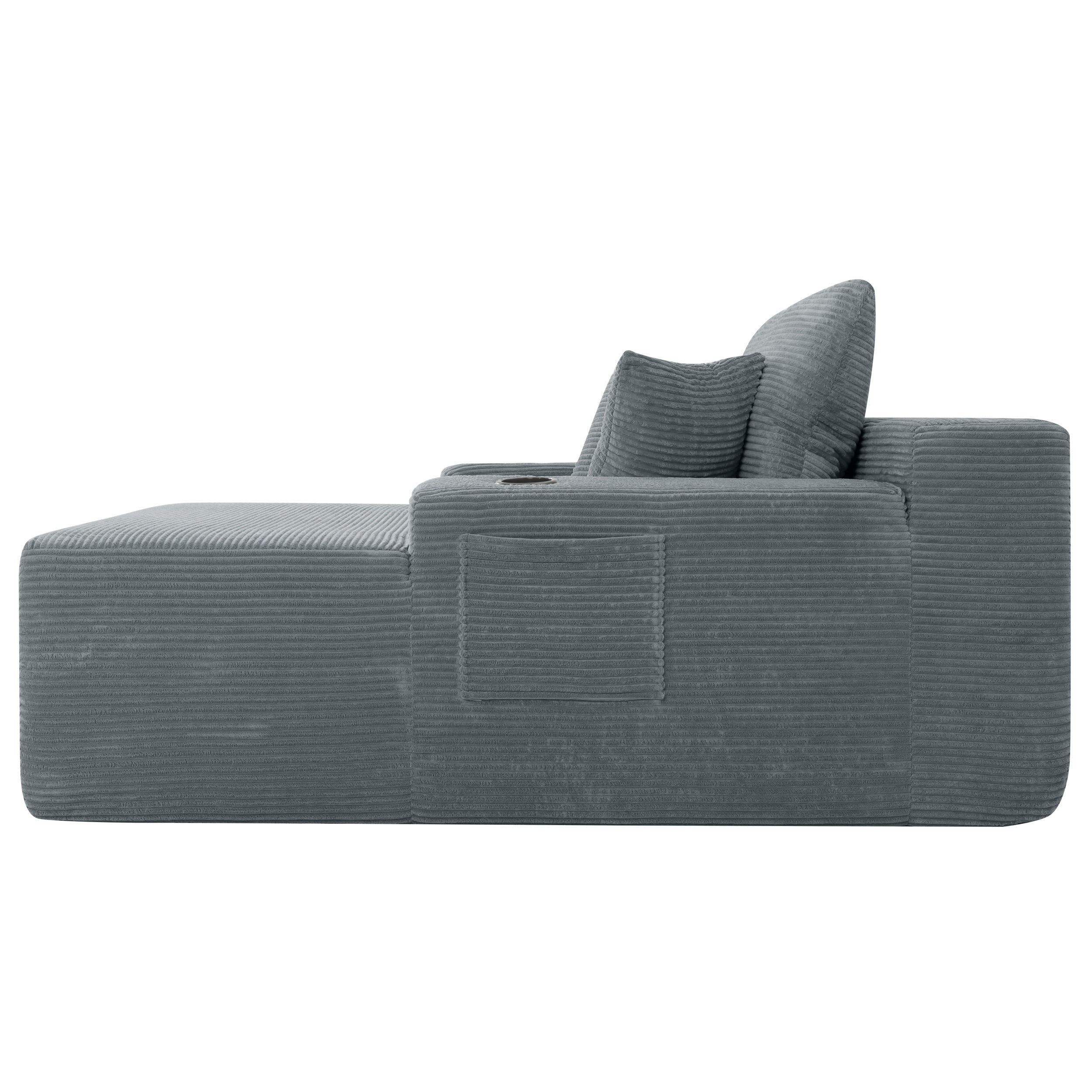 47.2'' No Assembly Compressed Sofa Chair, Deep Seat Chaise Lounge with Cup Holder & Storage Pocket, Boneless Sleeper Sofa Bed Armchair