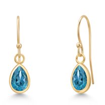 Gem Stone King 14K Yellow Gold London Blue Topaz Earrings for Women | 1.54 Cttw | Gemstone November Birthstone | Pear Shape 7X5MM