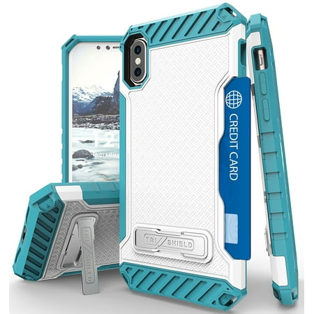 iPhone X Case, Tri-Shield Rugged Case Cover [with Magnetic Kickstand and Credit Card Slot] for Apple iPhone 10 [Bonus Lanyard Strap and Screen Protector (Best Credit Card Bonus Offers April 2019)